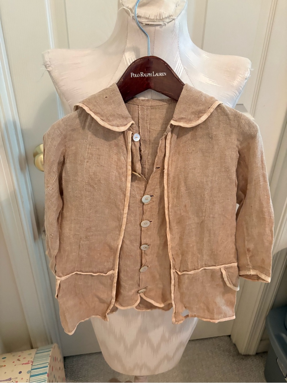 Vintage Children's Linen Button-Front Jacket in Tan 2-3age
